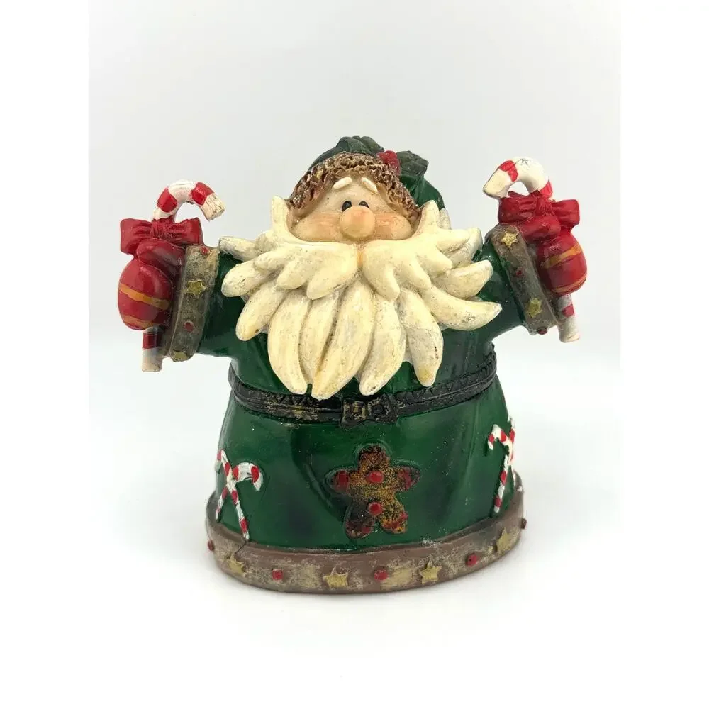 Lot of 2‎ Santa Christmas Holiday Figurines Candy Cane Star Snowman Tree Beard